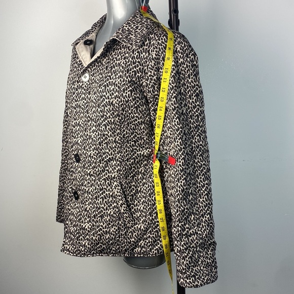 Gray brown reversible quilted animal hoodless button up jacket coat sz medium - Picture 5 of 11
